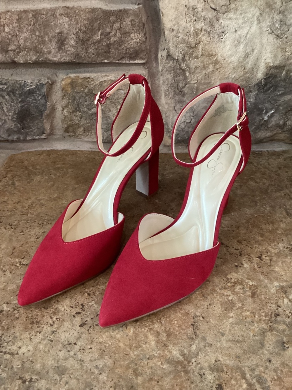 Jessica Simpson Kellow Pump Womens 6 Heel Shoes Red Chili Pepper MicroSuede